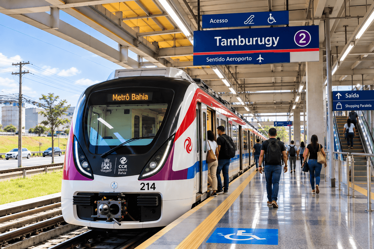 Tren del Metrô Bahia en la estación Tamburugy de la Línea 2 en Salvador.